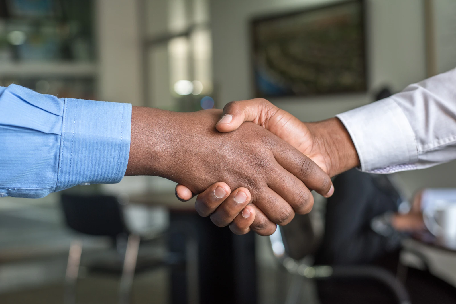 Two professionals shaking hands after a meeting